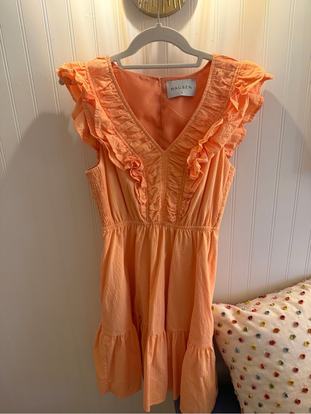 Hausen Peach Ruffled V-Neck Dress